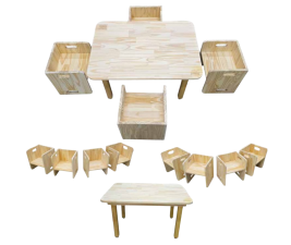 Conjunto Mesa Quadrada Infantil Refeitório Montessori com 4 Cadeiras