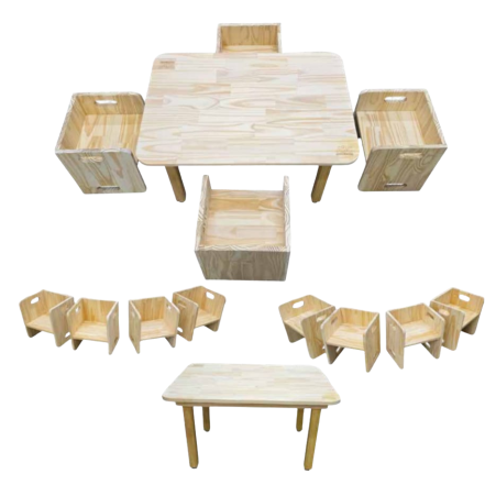 Conjunto Mesa Quadrada Infantil Refeitório Montessori com 4 Cadeiras