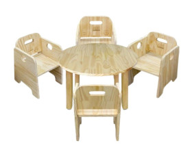 Conjunto Mesa Redonda Infantil Refeitório Montessori com 4 cadeiras