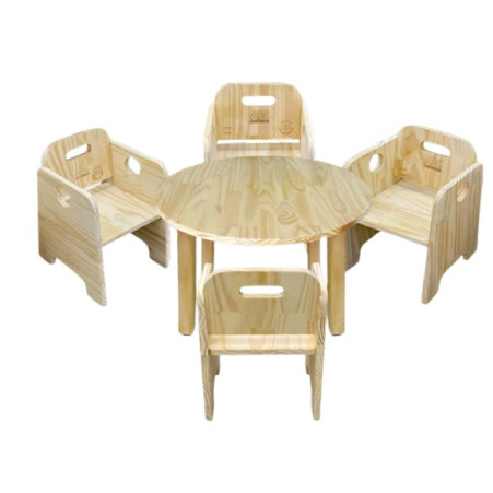 Conjunto Mesa Redonda Infantil Refeitório Montessori com 4 cadeiras