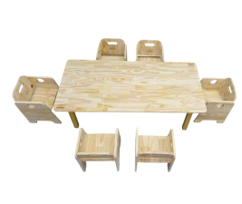 Conjunto Mesa de Alimentação Infantil Montessori com 6 Cadeiras