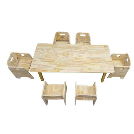 Conjunto Mesa de Alimentação Infantil Montessori com 6 Cadeiras